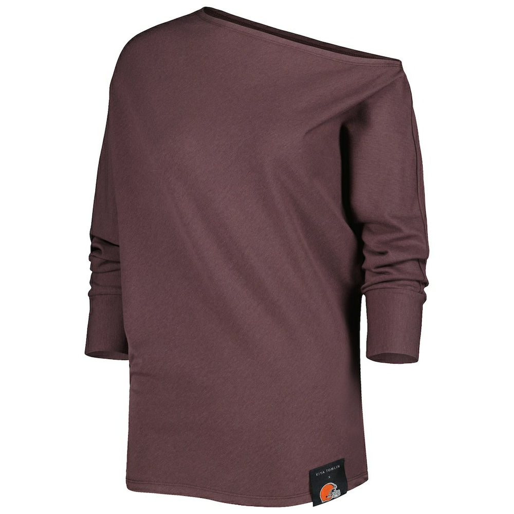 Cleveland Browns KIYA TOMLIN Women's Twisted Tri-Blend Asymmetrical 3/4-Dolman Sleeve Sweatshirt - Brown - NFL