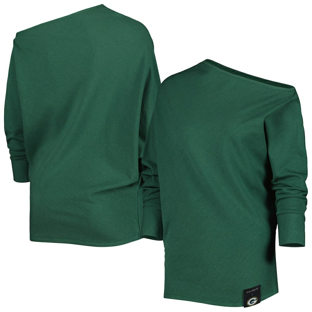 Green Bay Packers KIYA TOMLIN Women's Twisted Tri-Blend Asymmetrical 3/4-Dolman Sleeve Sweatshirt - Green - NFL