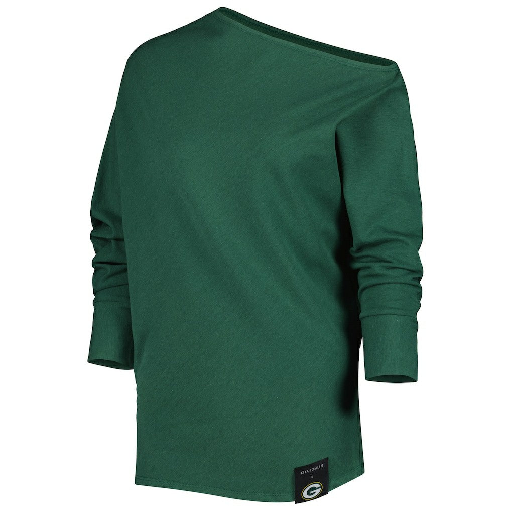 Green Bay Packers KIYA TOMLIN Women's Twisted Tri-Blend Asymmetrical 3/4-Dolman Sleeve Sweatshirt - Green - NFL