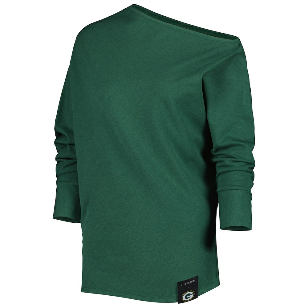 Green Bay Packers KIYA TOMLIN Women's Twisted Tri-Blend Asymmetrical 3/4-Dolman Sleeve Sweatshirt - Green - NFL