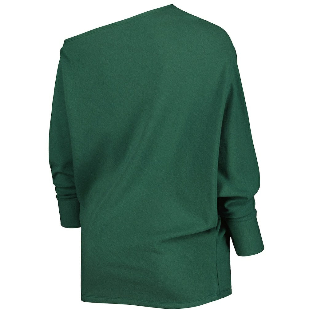 Green Bay Packers KIYA TOMLIN Women's Twisted Tri-Blend Asymmetrical 3/4-Dolman Sleeve Sweatshirt - Green - NFL
