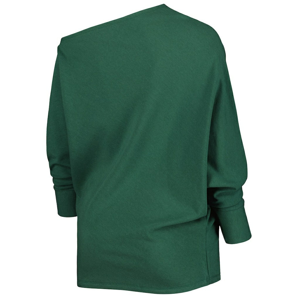 Green Bay Packers KIYA TOMLIN Women's Twisted Tri-Blend Asymmetrical 3/4-Dolman Sleeve Sweatshirt - Green - NFL