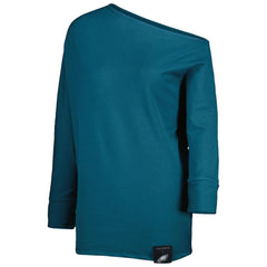 Philadelphia Eagles KIYA TOMLIN Women's Twisted Tri-Blend Asymmetrical 3/4-Dolman Sleeve Sweatshirt - Midnight Green - NFL