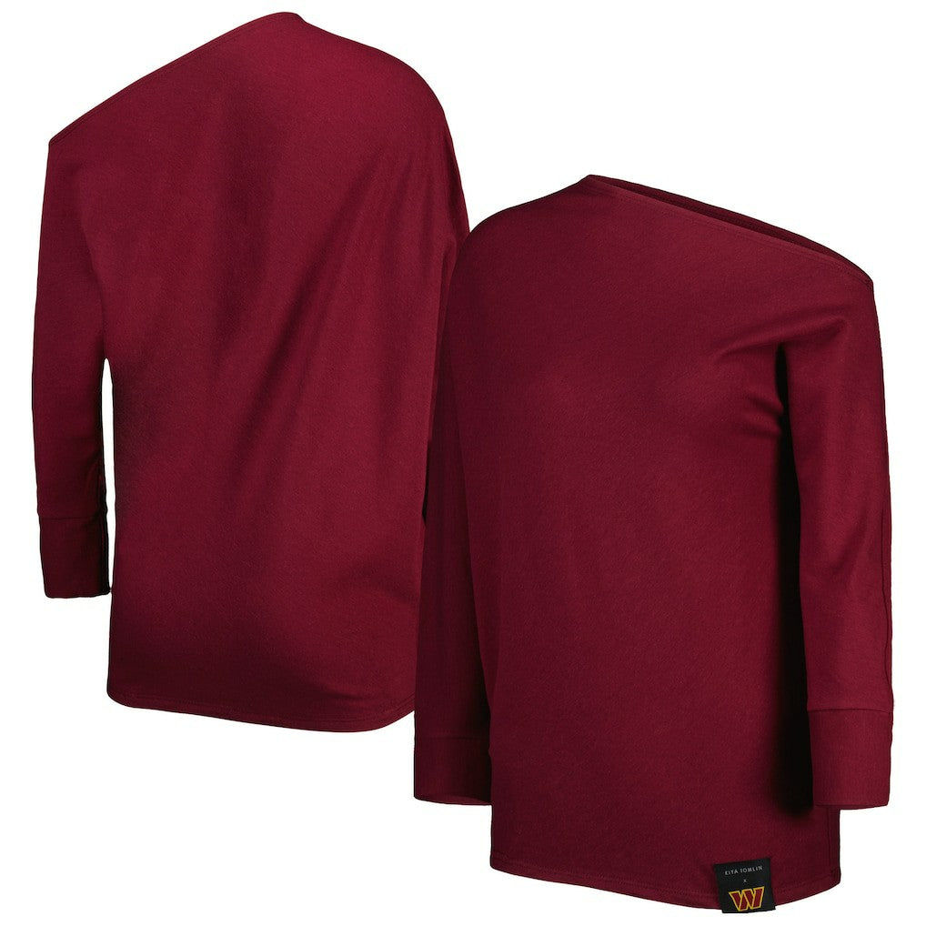 Washington Commanders KIYA TOMLIN Women's Twisted Tri-Blend Asymmetrical 3/4-Dolman Sleeve Sweatshirt - Burgundy - NFL