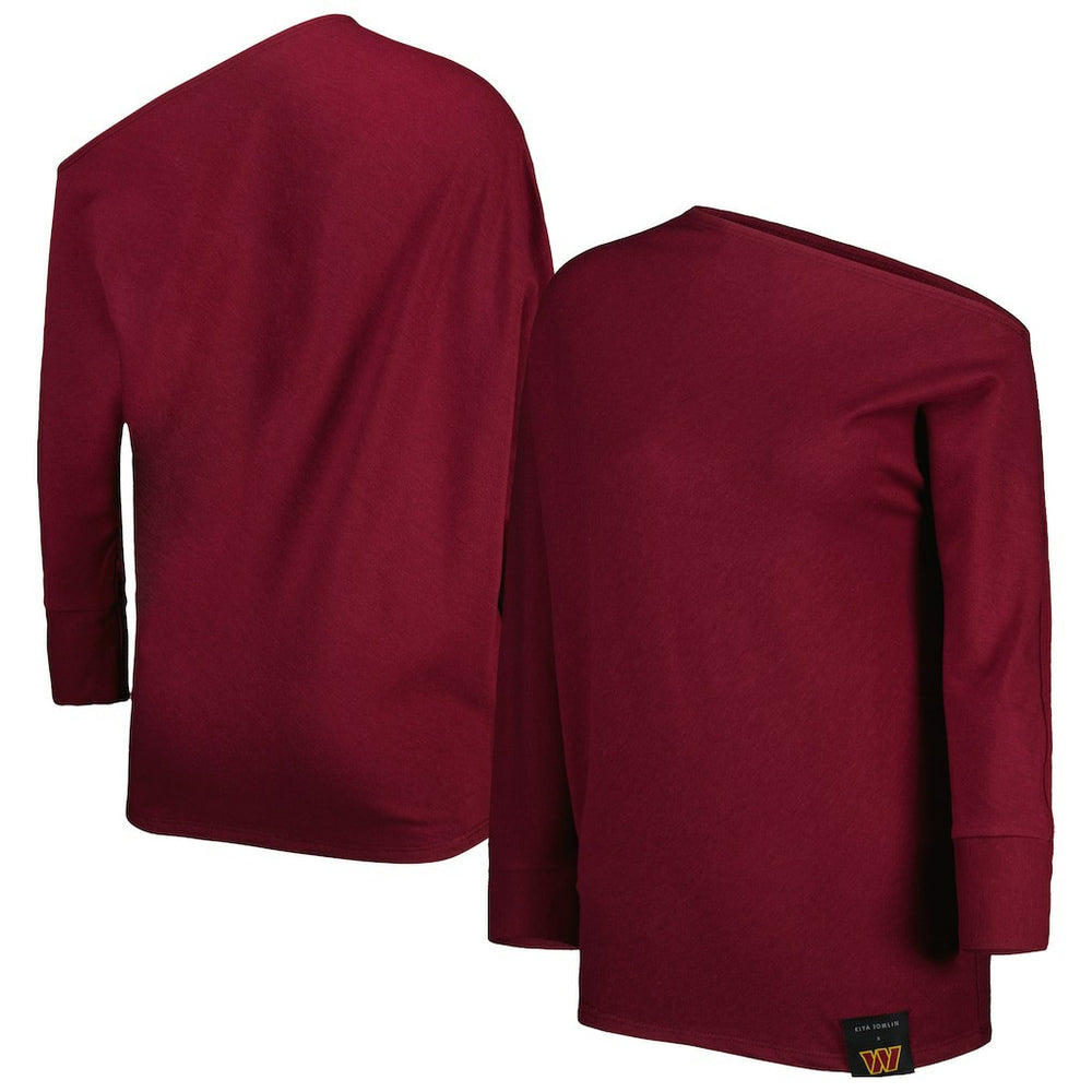 Washington Commanders KIYA TOMLIN Women's Twisted Tri-Blend Asymmetrical 3/4-Dolman Sleeve Sweatshirt - Burgundy - NFL