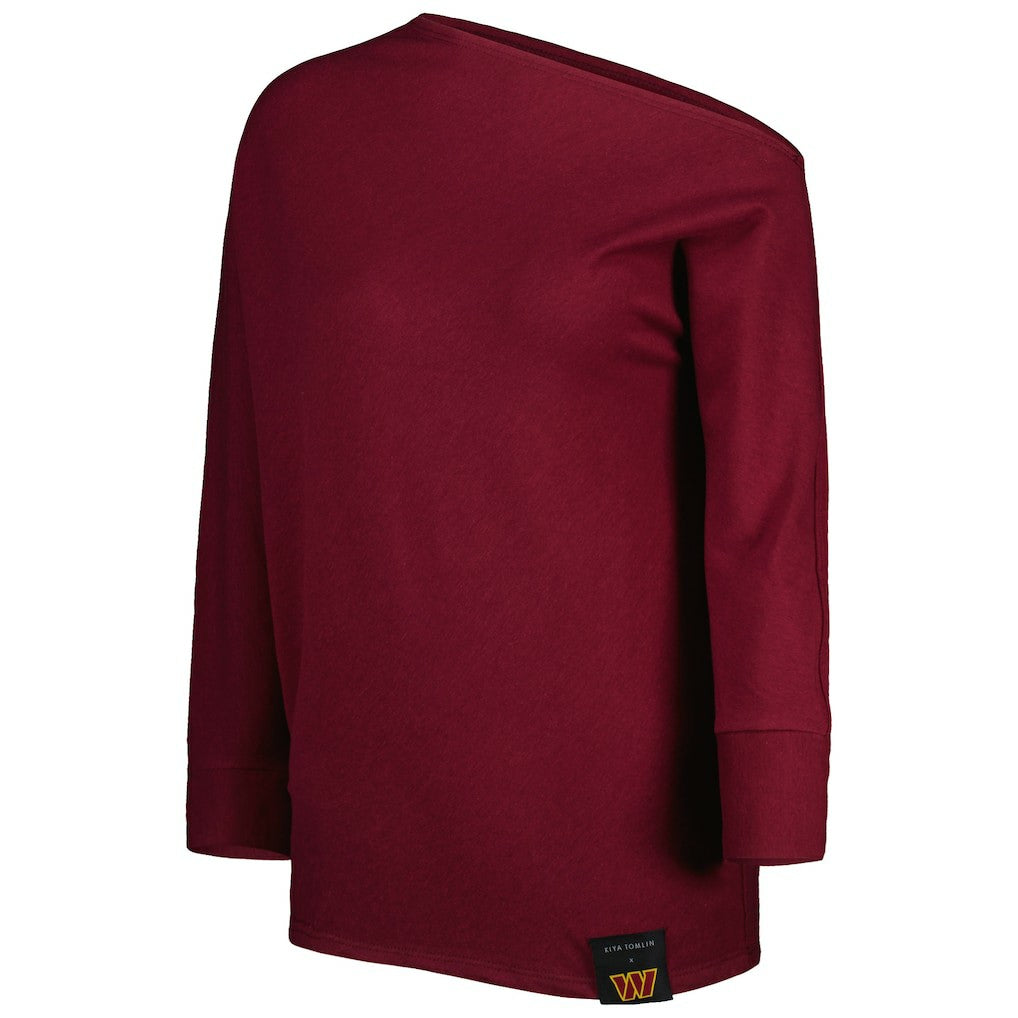 Washington Commanders KIYA TOMLIN Women's Twisted Tri-Blend Asymmetrical 3/4-Dolman Sleeve Sweatshirt - Burgundy - NFL