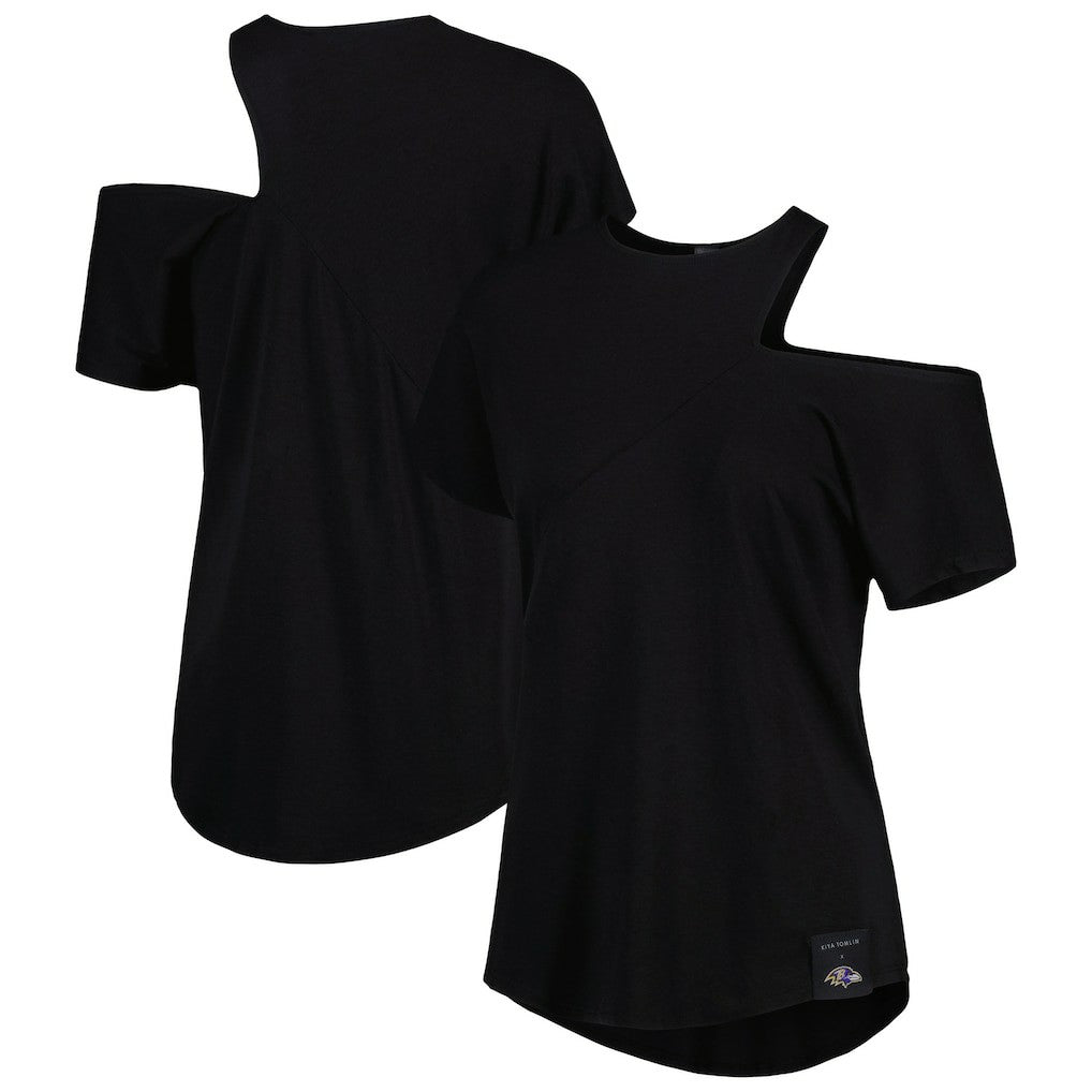 Baltimore Ravens KIYA TOMLIN Women's Cut Out Tri-Blend Shirt - Black - NFL
