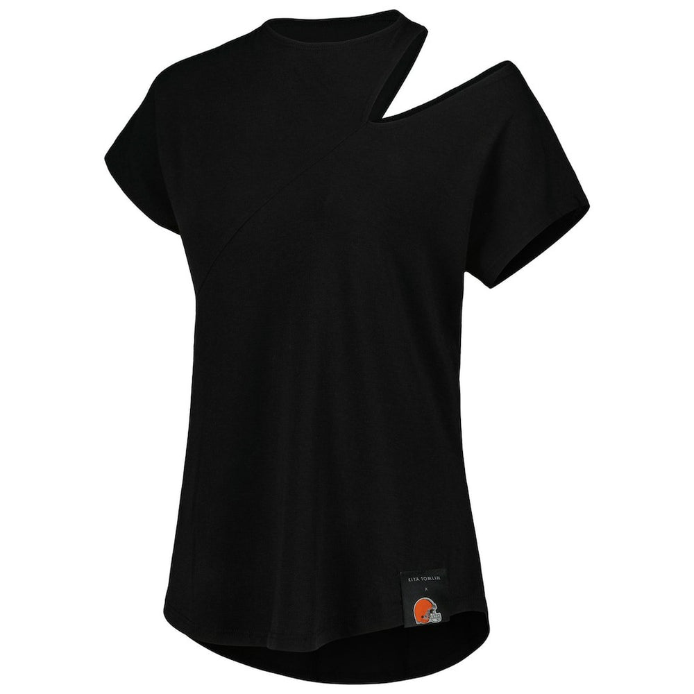 Cleveland Browns KIYA TOMLIN Women's Cut Out Tri-Blend Shirt - Black - NFL