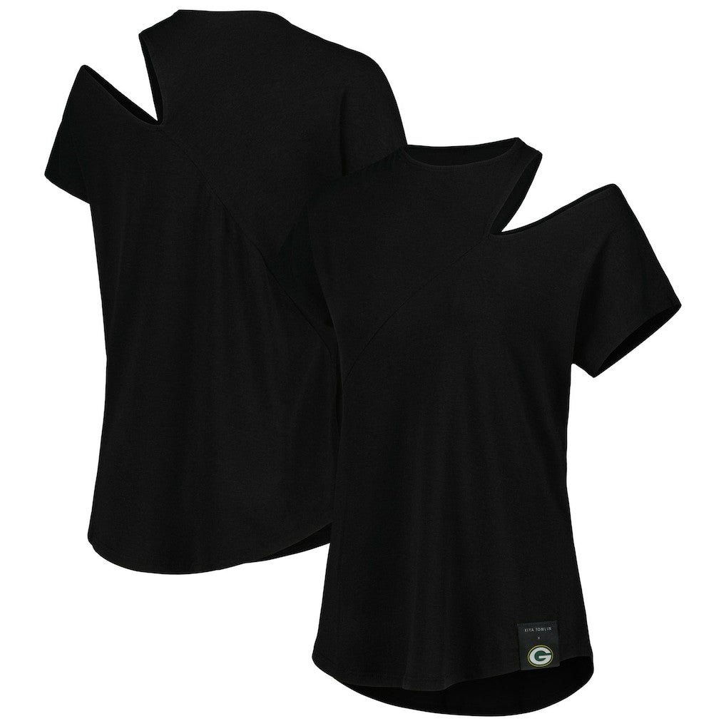 Green Bay Packers KIYA TOMLIN Women's Cut Out Tri-Blend Shirt - Black - NFL
