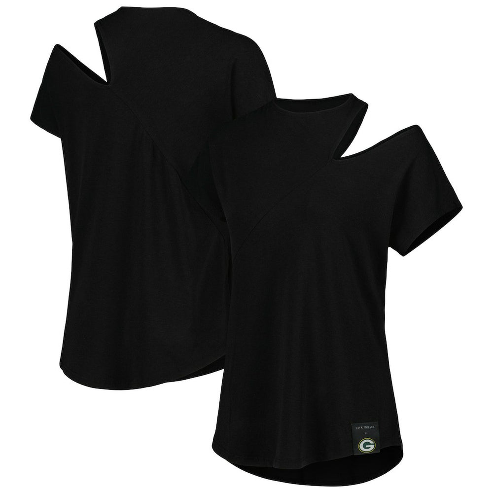 Green Bay Packers KIYA TOMLIN Women's Cut Out Tri-Blend Shirt - Black - NFL