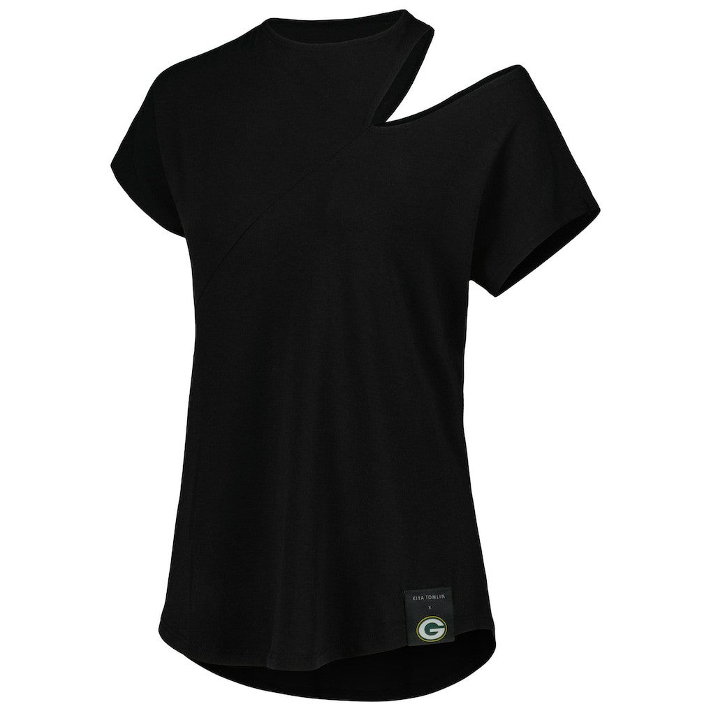 Green Bay Packers KIYA TOMLIN Women's Cut Out Tri-Blend Shirt - Black - NFL