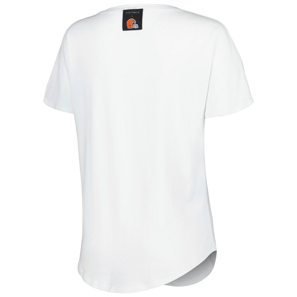 Cleveland Browns KIYA TOMLIN Women's Tri-Blend V-Neck T-Shirt - White - NFL