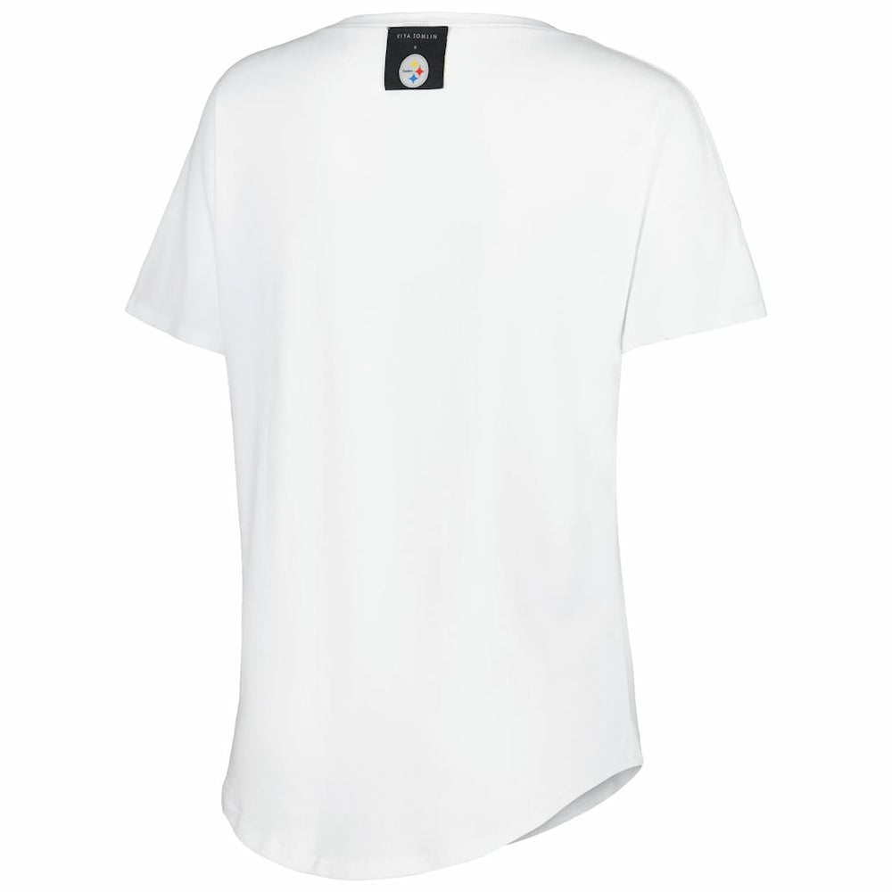 Pittsburgh Steelers KIYA TOMLIN Women's Tri-Blend V-Neck T-Shirt - White - NFL