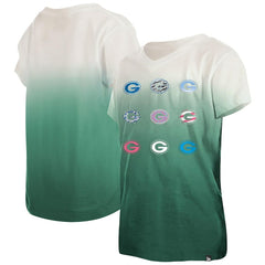 Green Bay Packers New Era Youth Multi Logo Ombre V-Neck T-Shirt - Green - NFL