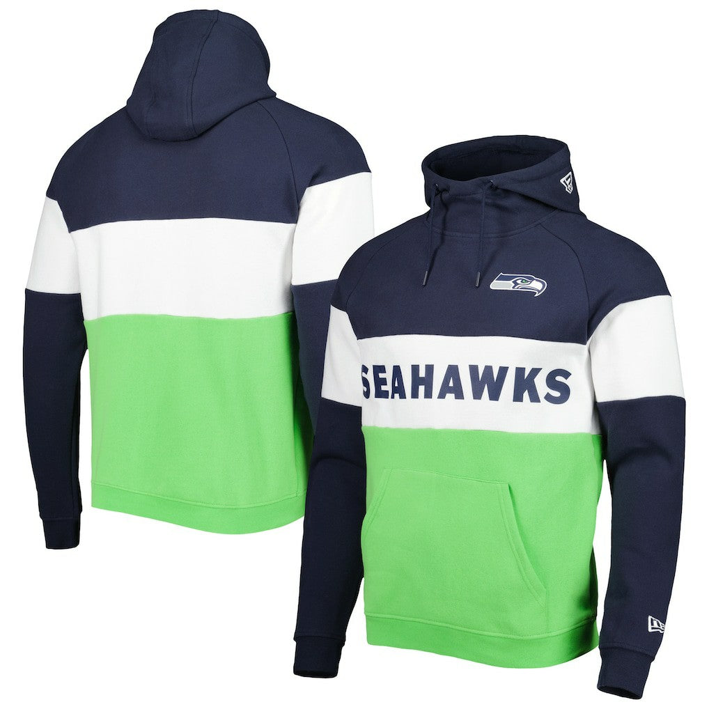 Seattle Seahawks New Era Colorblock Current Pullover Hoodie - Neon Green/College Navy - NFL