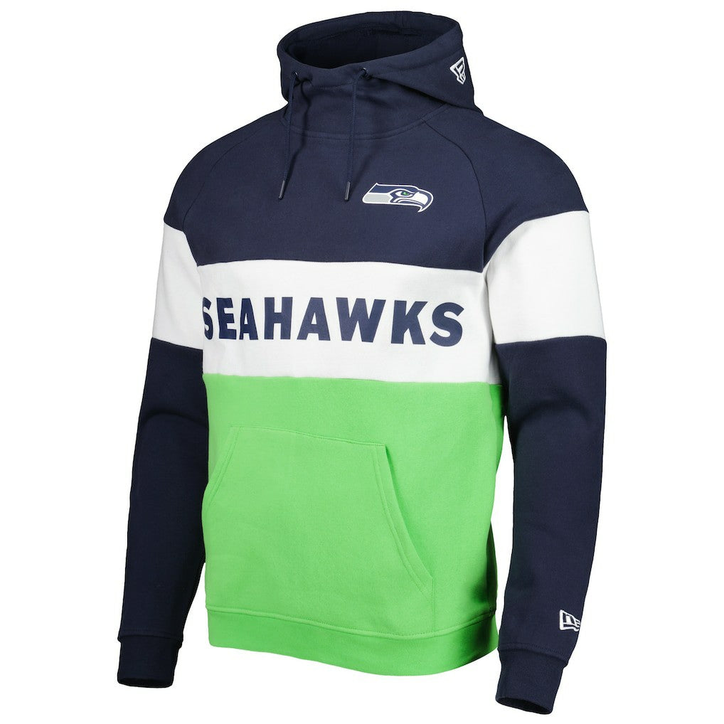 Seattle Seahawks New Era Colorblock Current Pullover Hoodie - Neon Green/College Navy - NFL