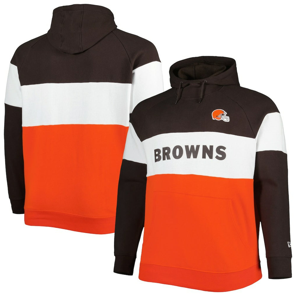 Cleveland Browns New Era Big & Tall Current Team Colorblock Fleece Raglan Pullover Hoodie - Brown/Orange - NFL