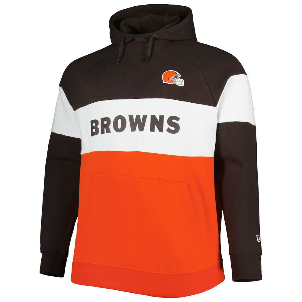 Cleveland Browns New Era Big & Tall Current Team Colorblock Fleece Raglan Pullover Hoodie - Brown/Orange - NFL
