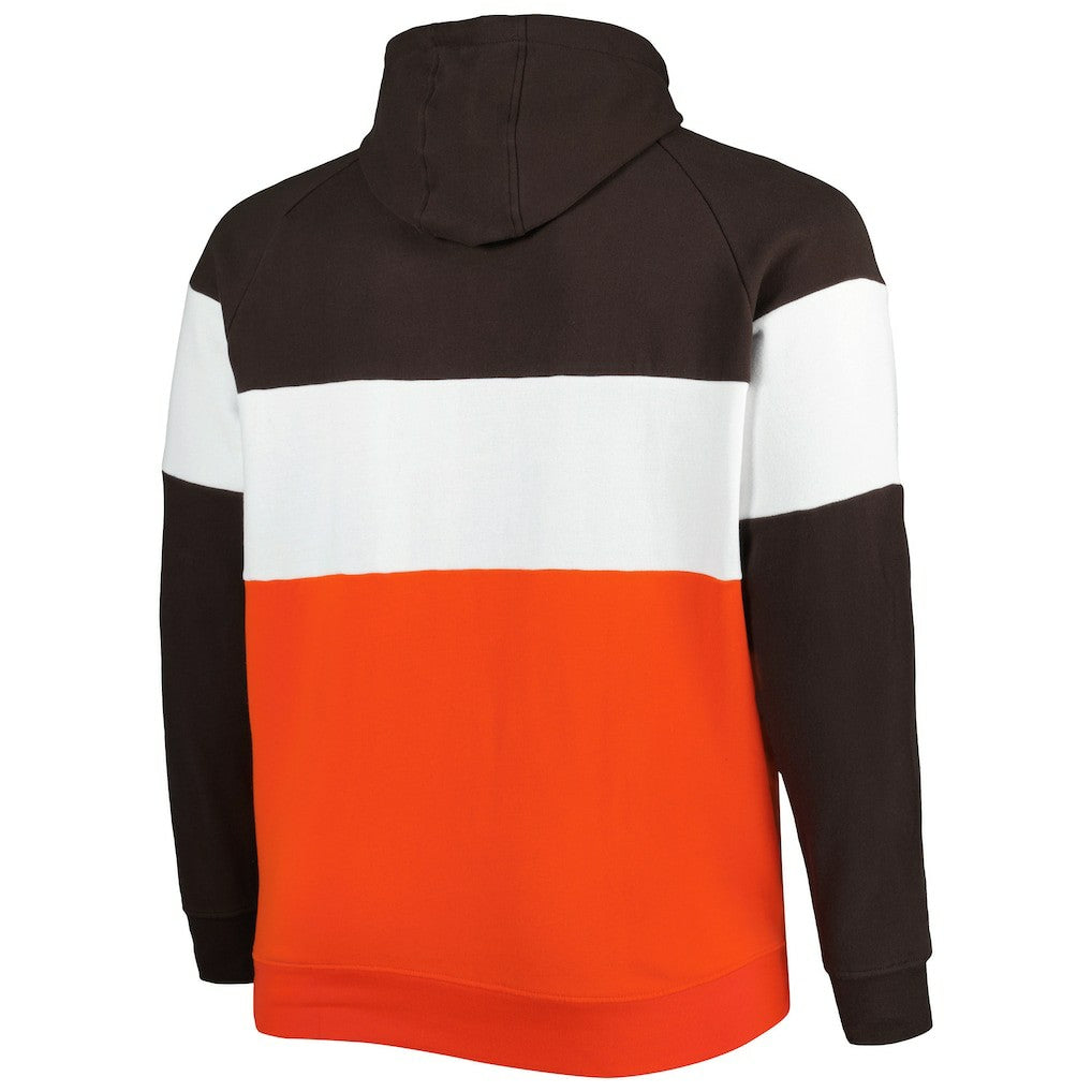 Cleveland Browns New Era Big & Tall Current Team Colorblock Fleece Raglan Pullover Hoodie - Brown/Orange - NFL