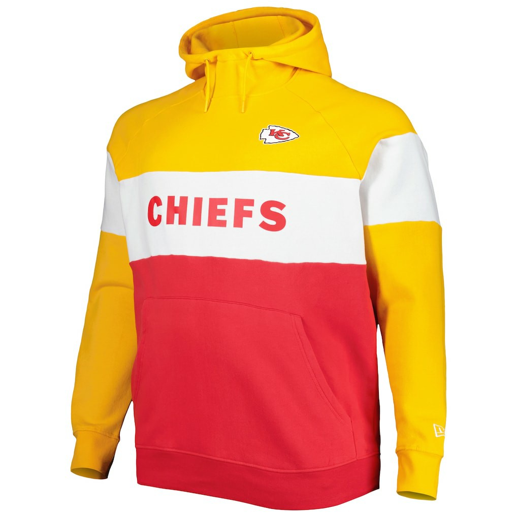 Kansas City Chiefs New Era Big & Tall Current Team Colorblock Fleece Raglan Pullover Hoodie - Gold/Red - NFL