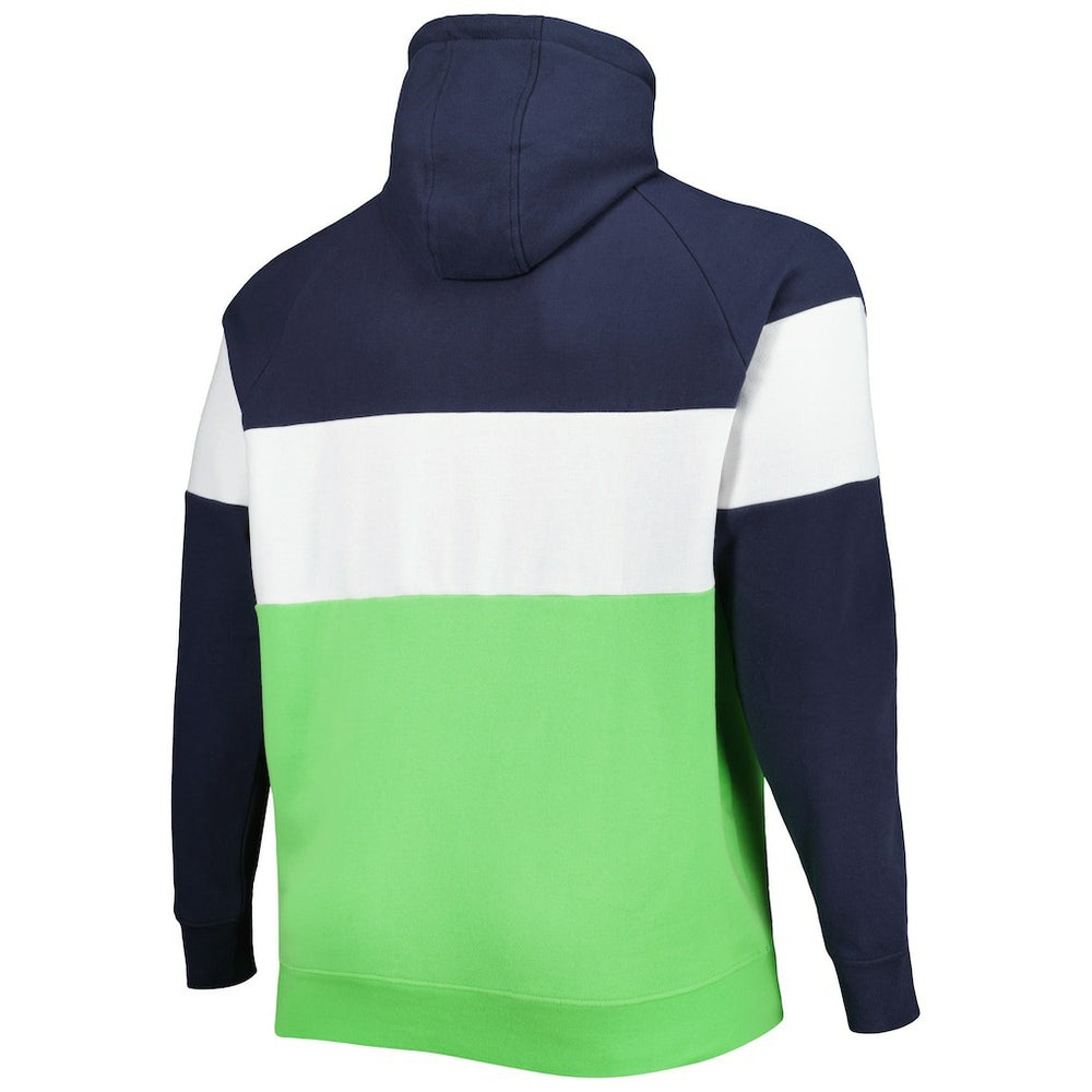 Seattle Seahawks New Era Big & Tall Current Team Colorblock Fleece Raglan Pullover Hoodie - College Navy/Neon Green - NFL