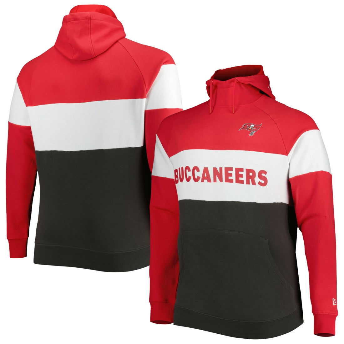 Tampa Bay Buccaneers New Era Big & Tall Current Colorblock Raglan Fleece Pullover Hoodie - Heather Charcoal/Black - NFL