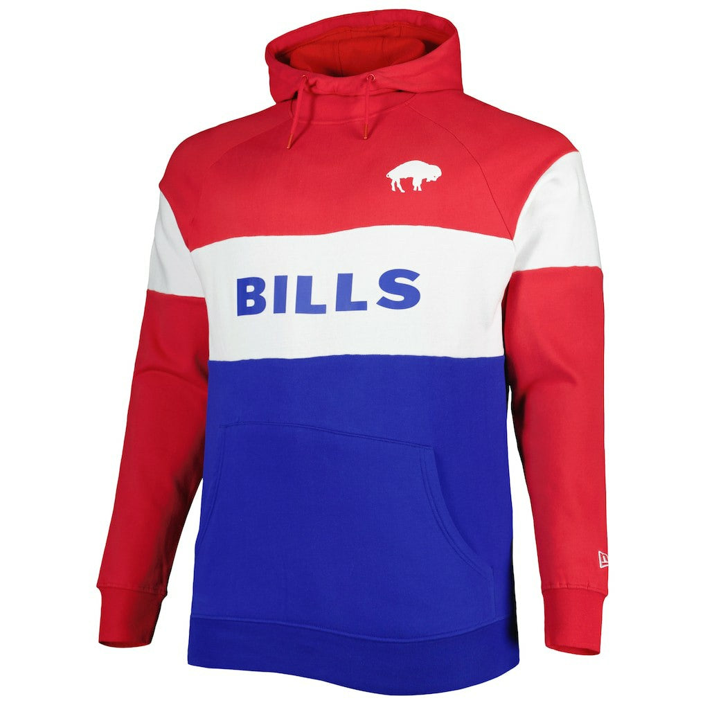 Buffalo Bills New Era Big & Tall Throwback Colorblock Fleece Raglan Pullover Hoodie - Red/Royal - NFL