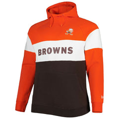Cleveland Browns New Era Big & Tall Throwback Colorblock Fleece Raglan Pullover Hoodie - Orange/Brown - NFL