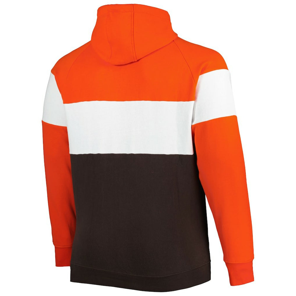 Cleveland Browns New Era Big & Tall Throwback Colorblock Fleece Raglan Pullover Hoodie - Orange/Brown - NFL