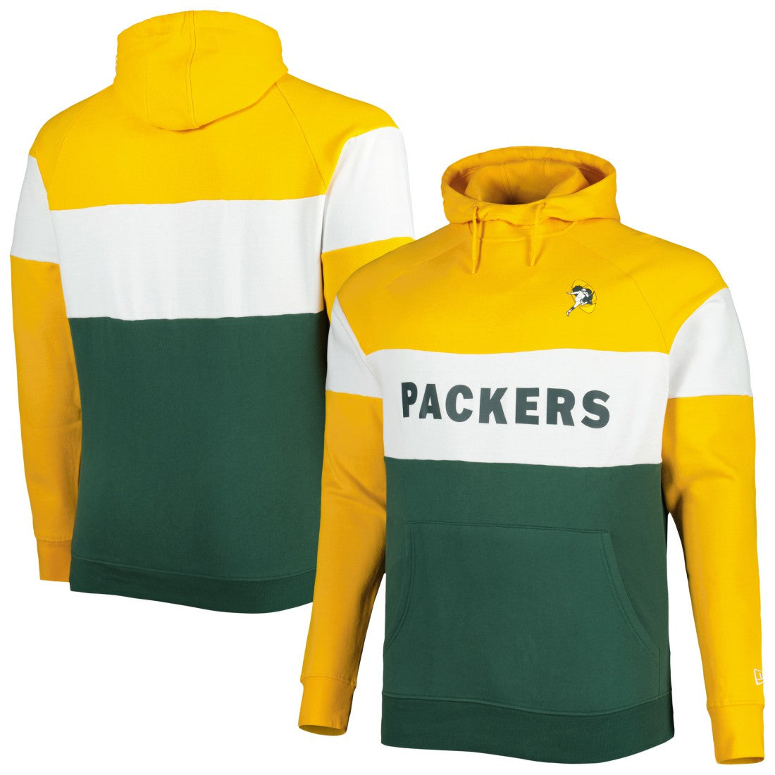 Green Bay Packers New Era Big & Tall Throwback Colorblock Fleece Raglan Pullover Hoodie - Gold/Green - NFL