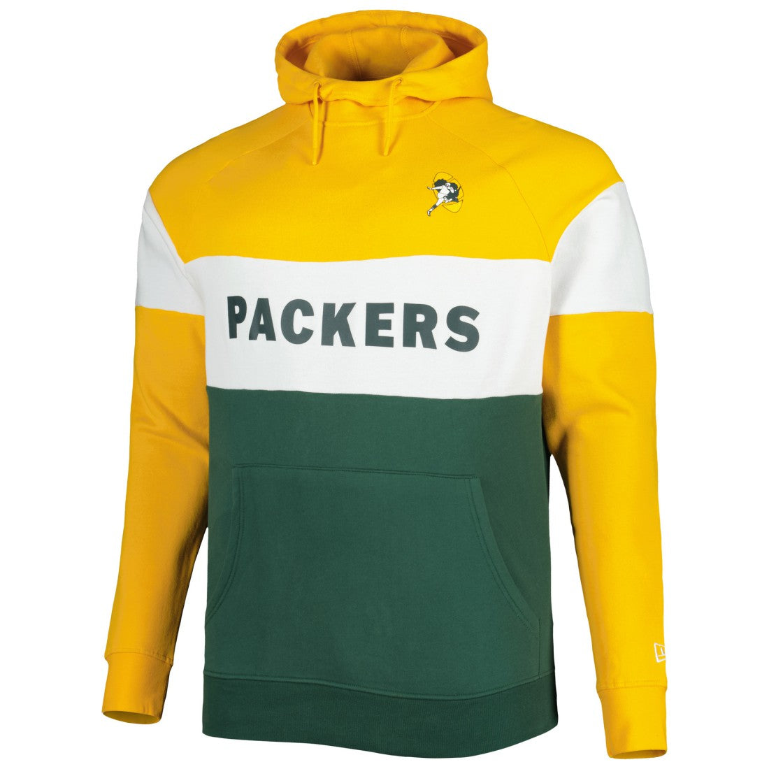 Green Bay Packers New Era Big & Tall Throwback Colorblock Fleece Raglan Pullover Hoodie - Gold/Green - NFL