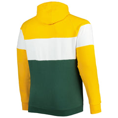 Green Bay Packers New Era Big & Tall Throwback Colorblock Fleece Raglan Pullover Hoodie - Gold/Green - NFL