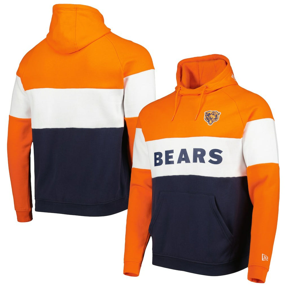 Chicago Bears New Era Colorblock Throwback Pullover Hoodie - Navy/Orange - NFL