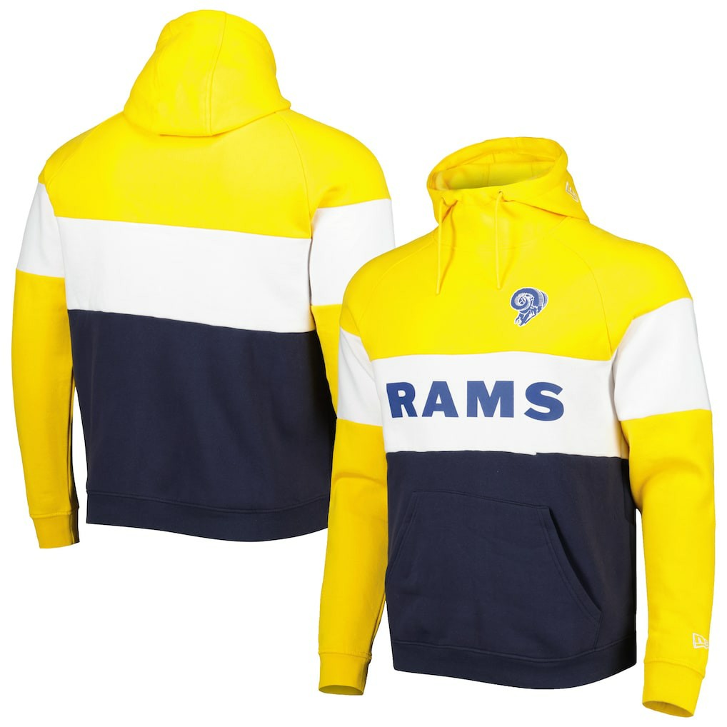 Los Angeles Rams New Era Colorblock Throwback Pullover Hoodie - Navy/Gold - NFL
