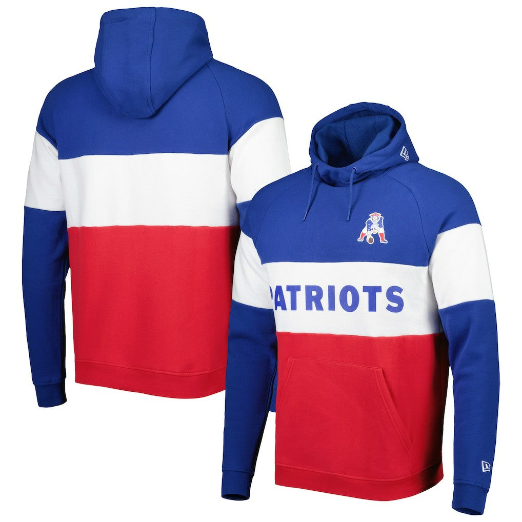 New England Patriots New Era Colorblock Throwback Pullover Hoodie - Red/Royal - NFL