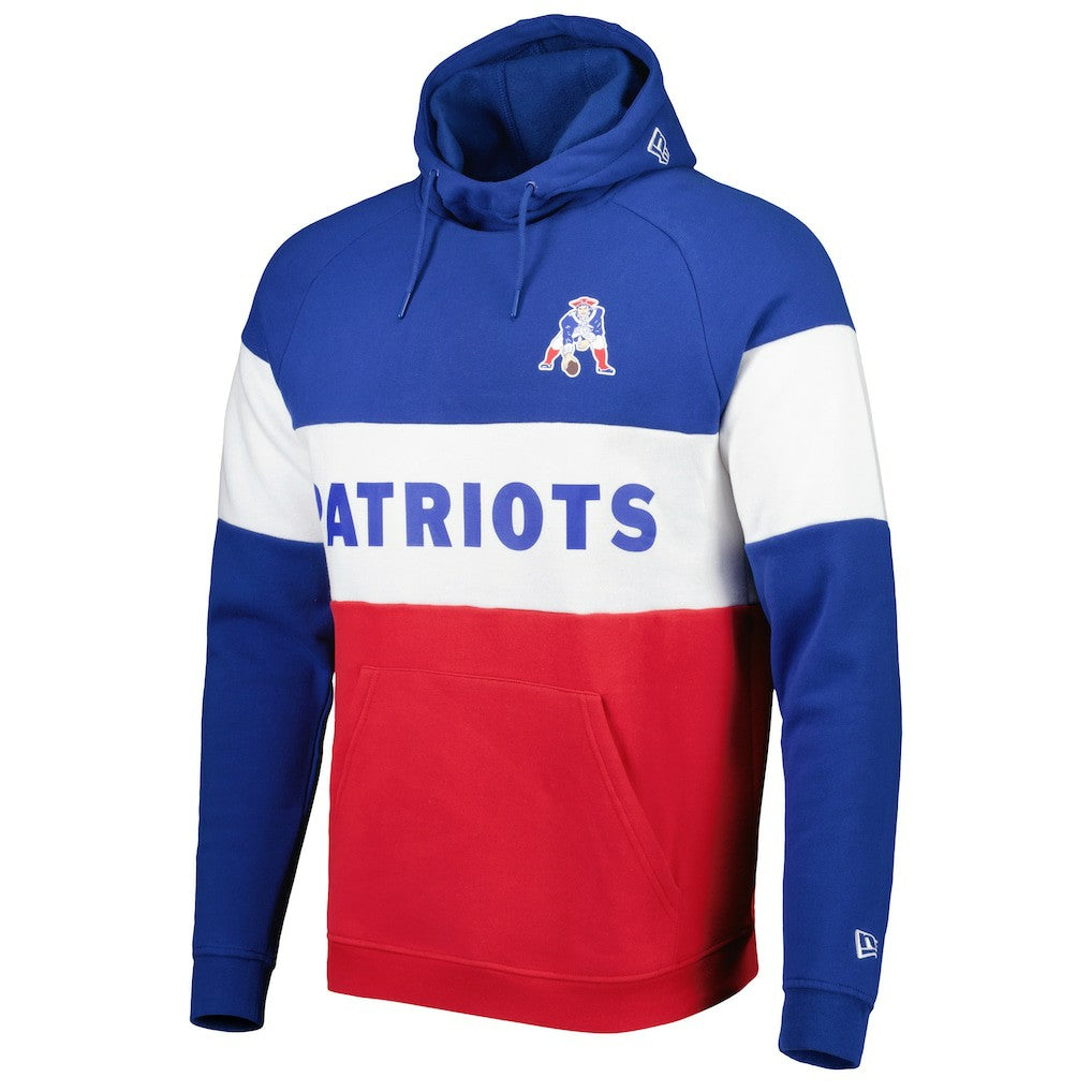 New England Patriots New Era Colorblock Throwback Pullover Hoodie - Red/Royal - NFL
