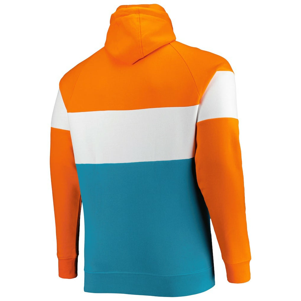Miami Dolphins New Era Big & Tall Throwback Colorblock Raglan Pullover Hoodie - Aqua - NFL