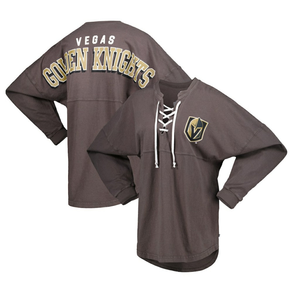 Vegas Golden Knights Fanatics Women's Spirit Lace-Up V-Neck Long Sleeve Jersey T-Shirt - Charcoal | Fanatics Clearance
