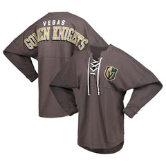 Vegas Golden Knights Fanatics Women's Spirit Lace-Up V-Neck Long Sleeve Jersey T-Shirt - Charcoal | Fanatics Clearance