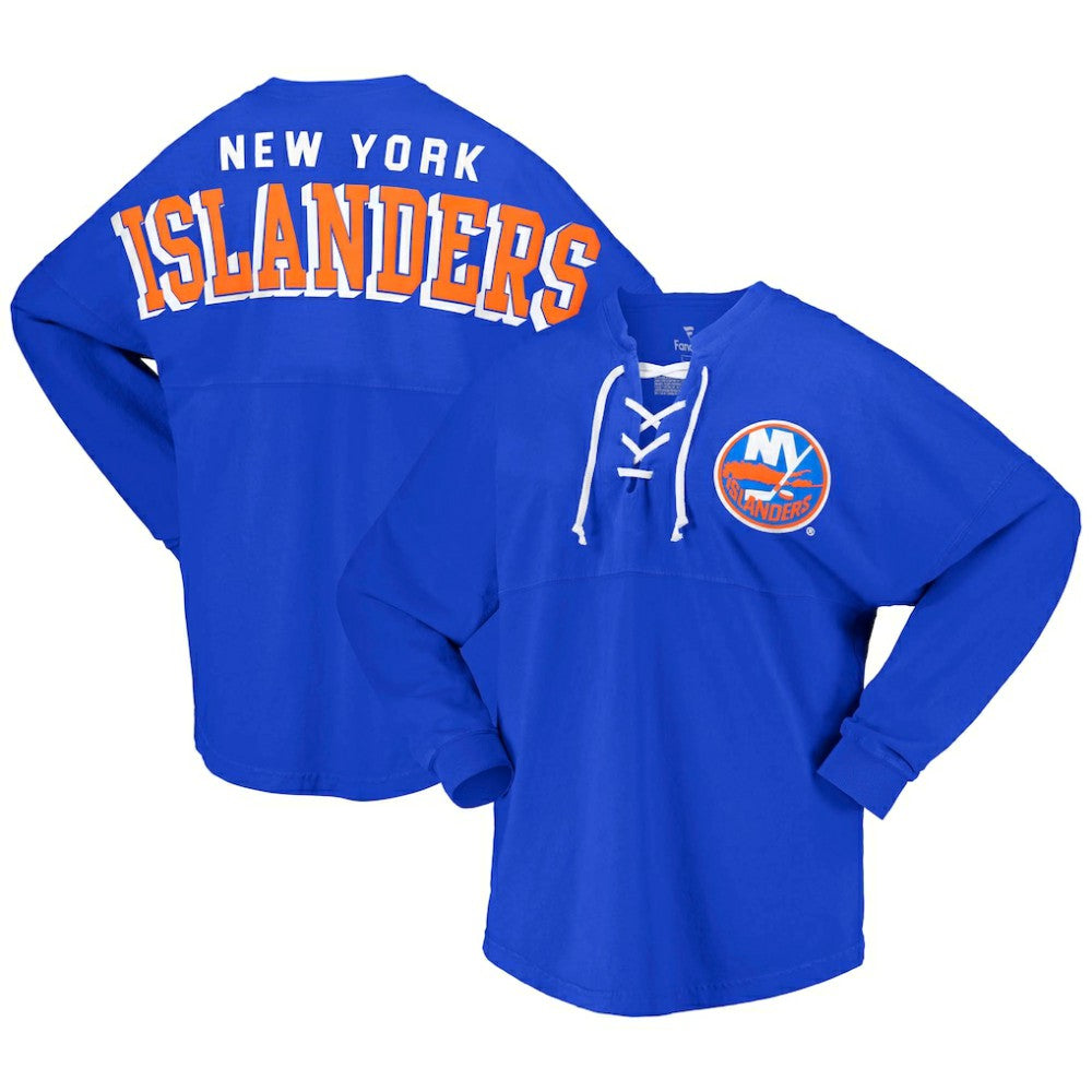 New York Islanders Fanatics Women's Spirit Lace-Up V-Neck Long Sleeve Jersey T-Shirt - Royal | Fanatics Lifestyle