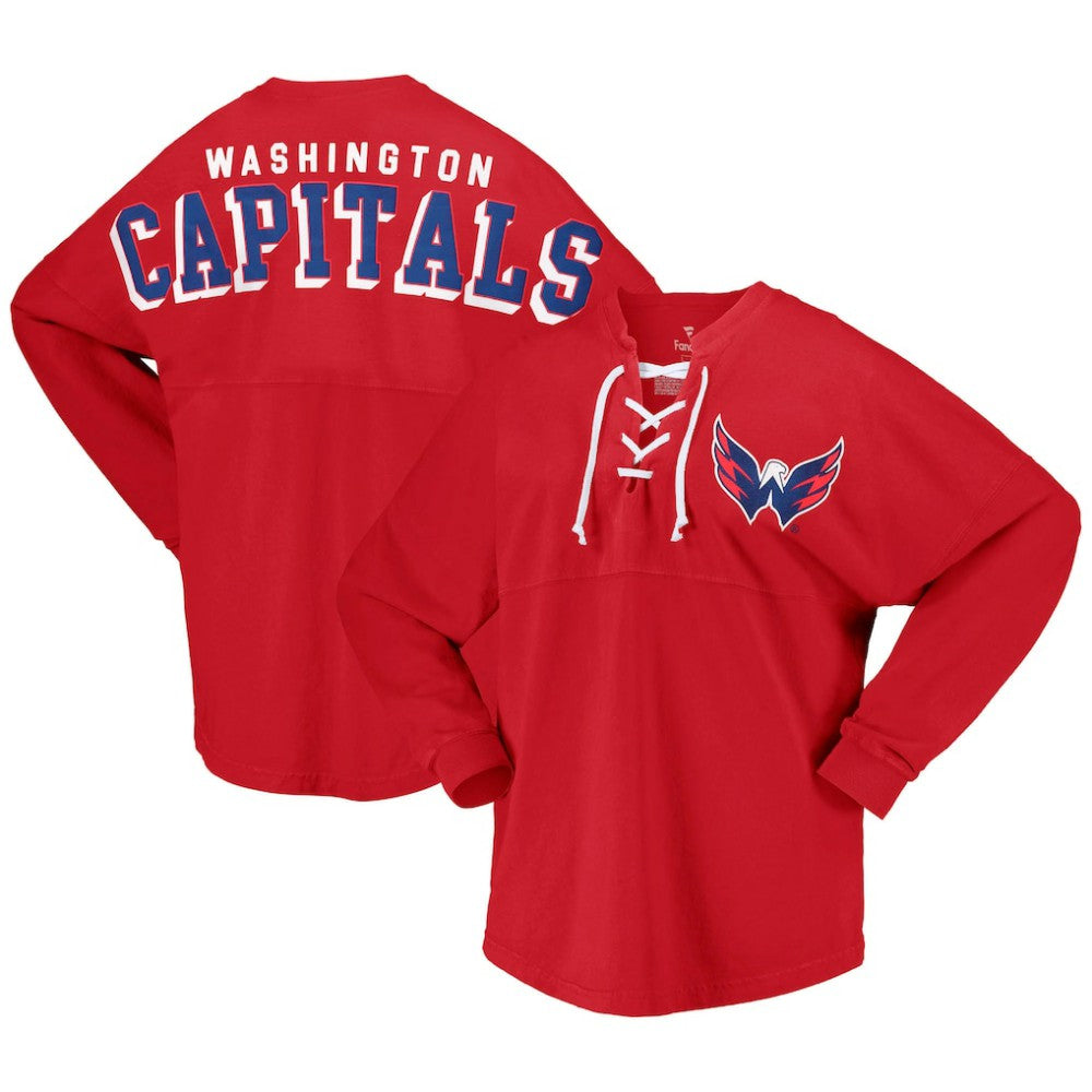 Washington Capitals Fanatics Women's Spirit Lace-Up V-Neck Long Sleeve Jersey T-Shirt - Red | Fanatics on sale
