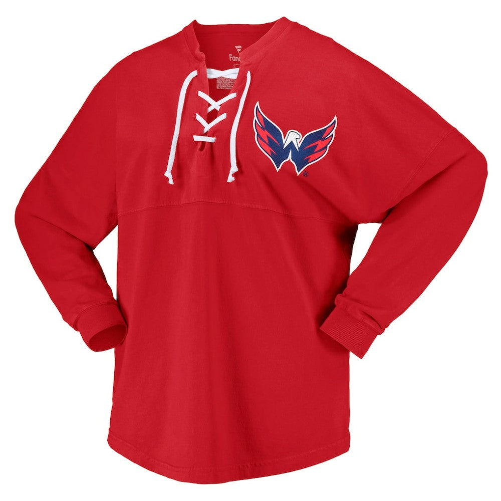 Washington Capitals Fanatics Women's Spirit Lace-Up V-Neck Long Sleeve Jersey T-Shirt - Red | Fanatics on sale
