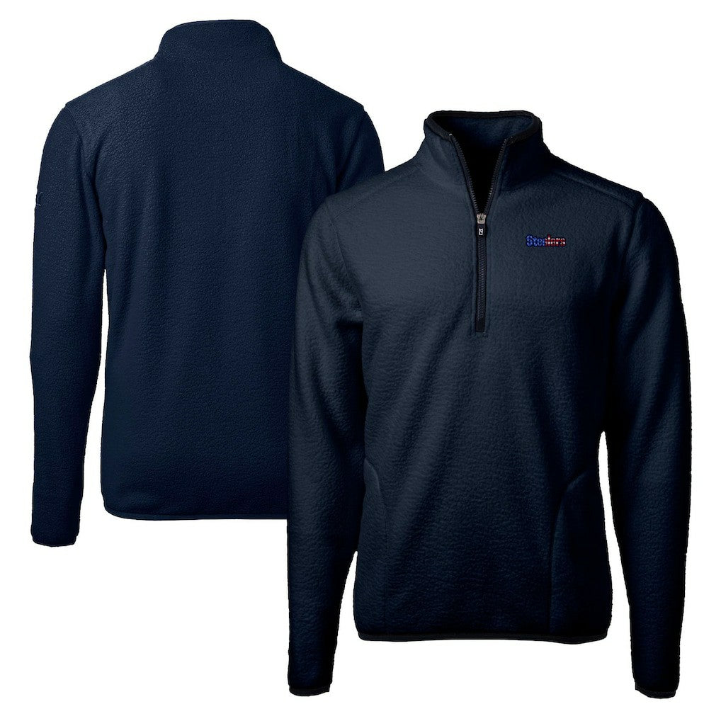 Pittsburgh Steelers Cutter & Buck Big & Tall Cascade Eco Sherpa Fleece Quarter-Zip Pullover Jacket - Navy - NFL