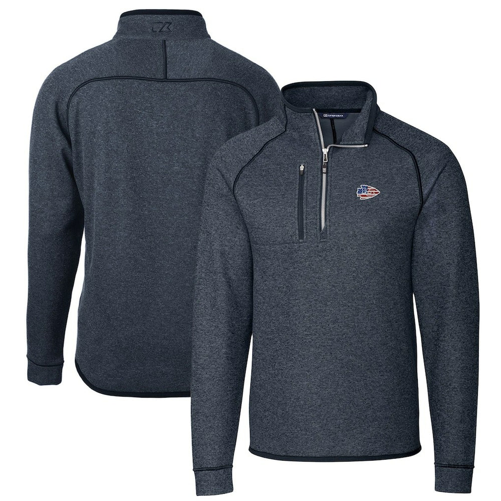Kansas City Chiefs Cutter & Buck Big & Tall Mainsail Sweater Knit Half-Zip Pullover Jacket - Heathered Navy - NFL