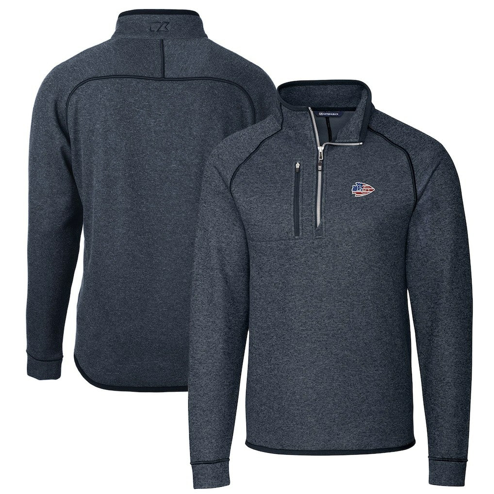 Kansas City Chiefs Cutter & Buck Big & Tall Mainsail Sweater Knit Half-Zip Pullover Jacket - Heathered Navy - NFL