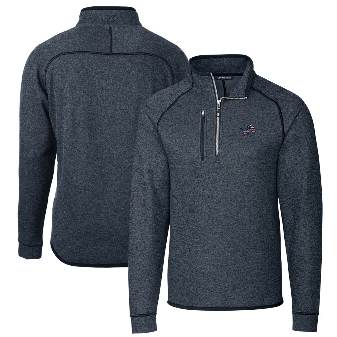 Detroit Lions Cutter & Buck Big & Tall Mainsail Sweater Knit Half-Zip Pullover Jacket - Heathered Navy - NFL