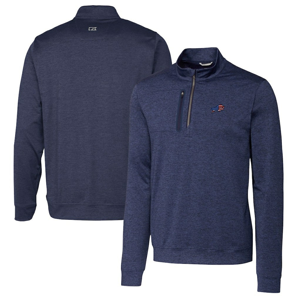 Buffalo Bills Cutter & Buck Big & Tall Stealth Quarter-Zip Jacket - Heathered Navy - NFL