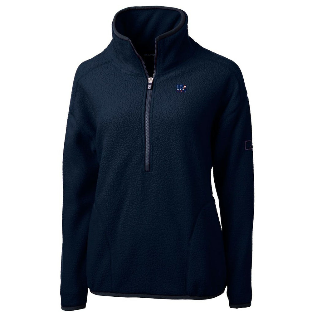 Cincinnati Bengals Cutter & Buck Women's Americana Cascade Eco Sherpa Fleece Half-Zip Pullover Jacket - Navy - NFL