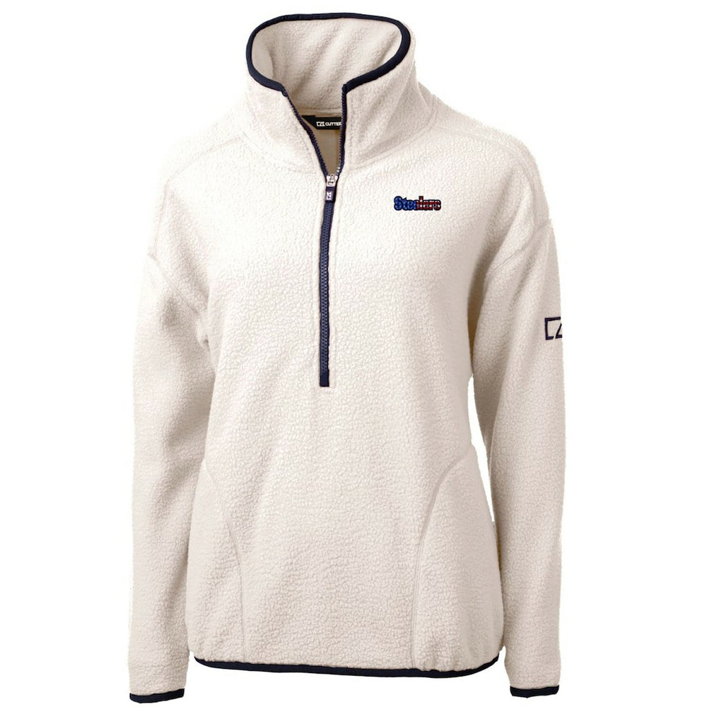 Pittsburgh Steelers Cutter & Buck Women's Americana Cascade Eco Sherpa Fleece Half-Zip Pullover Jacket - Cream - NFL