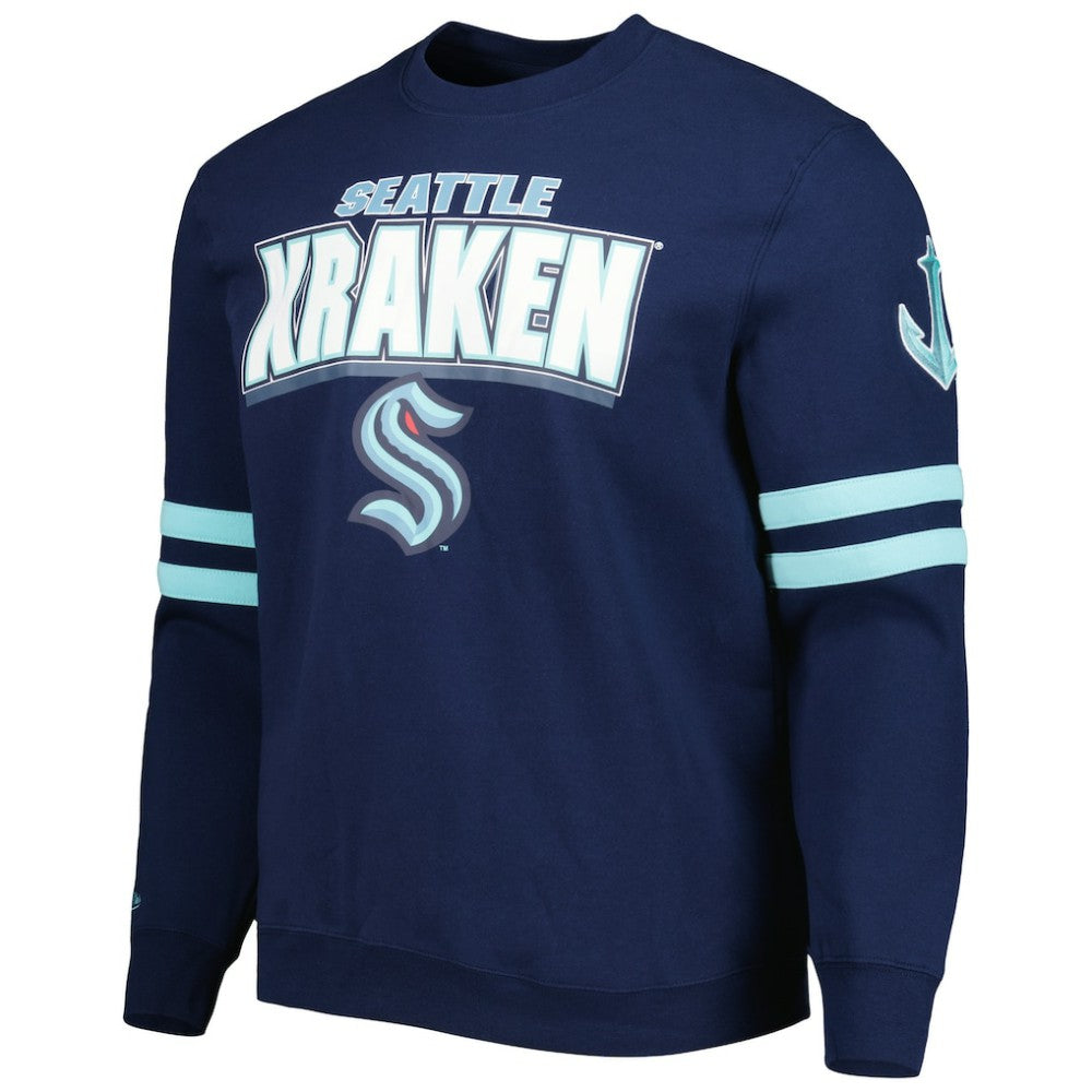 Seattle Kraken Mitchell & Ness Allover Logo Pullover Sweatshirt - Deep Sea Blue | NHL sale